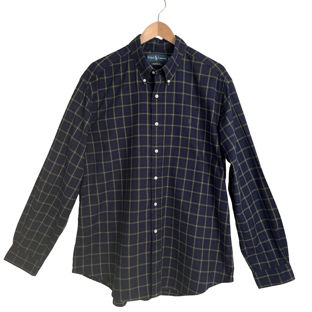 RALPH LAUREN Men’s Classic Fit Heavy Cotton Navy Plaid Button Down Shirt Size XL - Picture 1 of 16